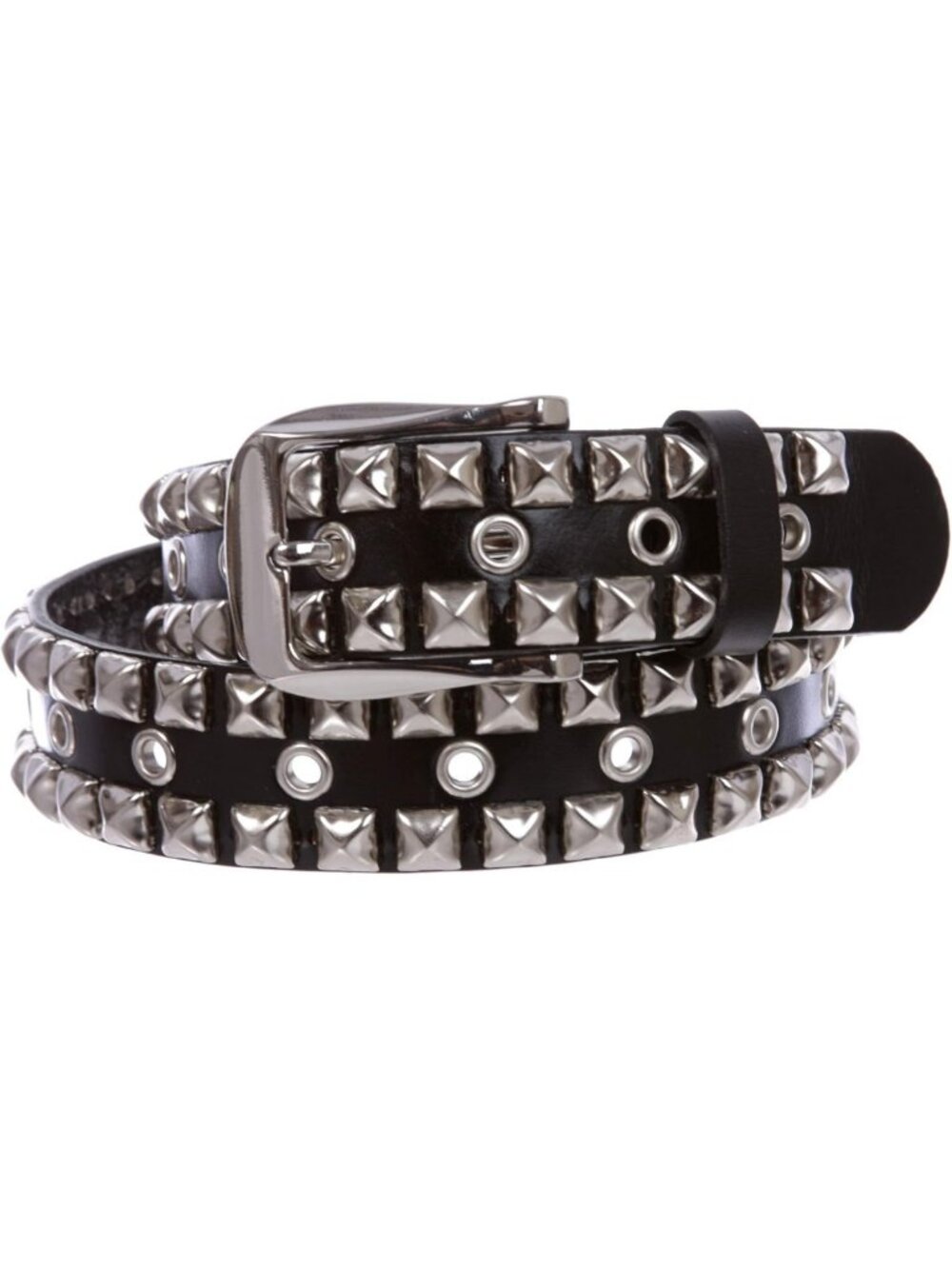 Punk Rock Silver Star Studded Leather Belt with Grommets - Two Row Design